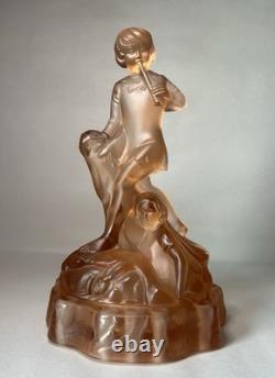 Vase de centre en verre pêche Vintage des années 30 Walther & Söhne Seerosen & Peter Pan
