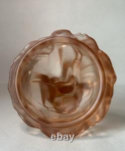Vase de centre en verre pêche Vintage des années 30 Walther & Söhne Seerosen & Peter Pan