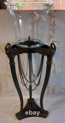 Vase de jardin en bronze/verre vintage en style Art Nouveau, 24 pouces de hauteur et lourd