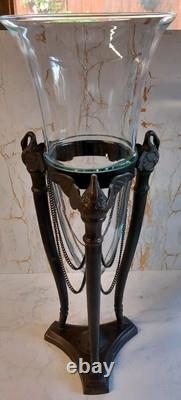 Vase de jardin en bronze/verre vintage en style Art Nouveau, 24 pouces de hauteur et lourd
