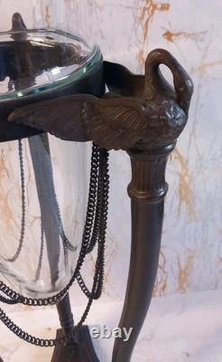 Vase de jardin en bronze/verre vintage en style Art Nouveau, 24 pouces de hauteur et lourd