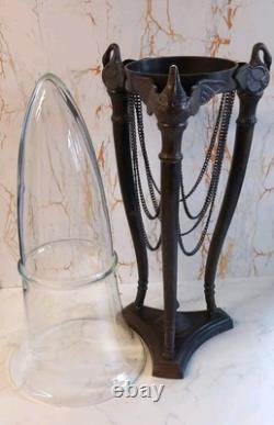 Vase de jardin en bronze/verre vintage en style Art Nouveau, 24 pouces de hauteur et lourd