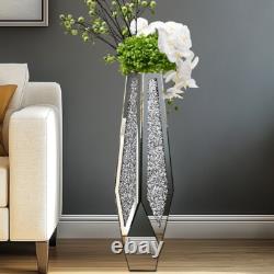 Vase de sol XL Sparkle Diamond en argent miroir concassé avec bord biseauté et base biseautée