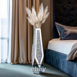 Vase de sol XL Sparkle Diamond en argent miroir concassé avec bord biseauté et base biseautée