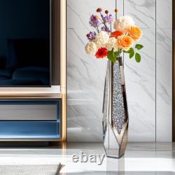 Vase de sol XL Sparkle Diamond en argent miroir concassé avec bord biseauté et base biseautée