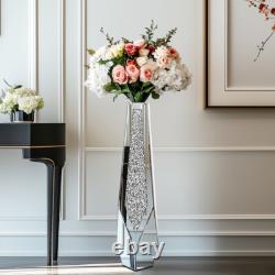 Vase de sol XL Sparkle Diamond en argent miroir concassé avec bord biseauté et base biseautée