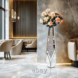 Vase de sol XL Sparkle Diamond en argent miroir concassé avec bord biseauté et base biseautée