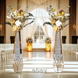 Vase de sol XL Sparkle Diamond en argent miroir concassé avec bord biseauté et base biseautée