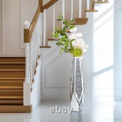 Vase de sol XL Sparkle Diamond en argent miroir concassé avec bord biseauté et base biseautée