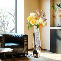 Vase de sol XL Sparkle Diamond en argent miroir concassé avec bord biseauté et base biseautée