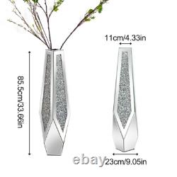 Vase de sol XL Sparkle Diamond en argent miroir concassé avec bord biseauté et base biseautée