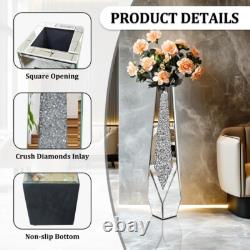 Vase de sol XL Sparkle Diamond en argent miroir concassé avec bord biseauté et base biseautée