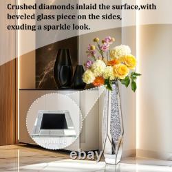 Vase de sol XL Sparkle Diamond en argent miroir concassé avec bord biseauté et base biseautée