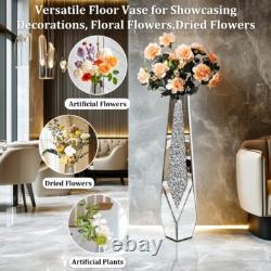 Vase de sol XL Sparkle Diamond en argent miroir concassé avec bord biseauté et base biseautée