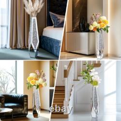 Vase de sol XL Sparkle Diamond en argent miroir concassé avec bord biseauté et base biseautée
