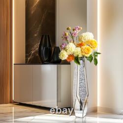Vase de sol XL Sparkle Diamond en argent miroir concassé avec bord biseauté et base biseautée
