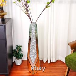 Vase de sol XL Sparkle Diamond en argent miroir concassé avec bord biseauté et base biseautée