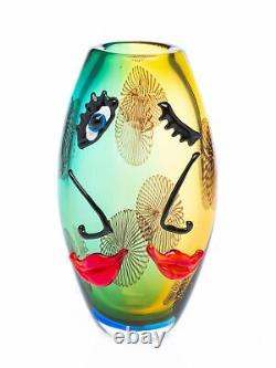 Vase de table décoratif avec design de visage en verre de style italien Murano