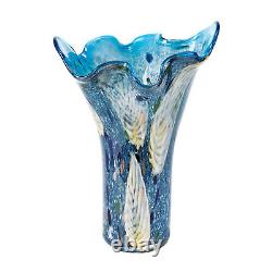 Vase décoratif en verre artistique royal élégant et moderne pour la décoration intérieure, bleu, 17 pouces