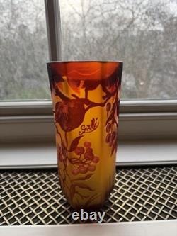 Vase en Camée de Style Galle en Or Jaune avec Motif Floral Vintage