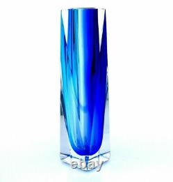 Vase en bloc de verre art déco signé Mandruzzato de Murano avec certificat/boîte