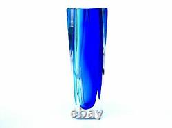 Vase en bloc de verre art déco signé Mandruzzato de Murano avec certificat/boîte