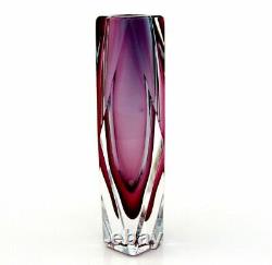 Vase en bloc de verre d'art facetté signé italien Murano Mandruzzato & certificat