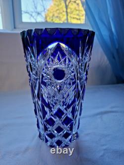 Vase en cristal taillé à la main, vintage, luxueux, bohème, 8, 2kg, bleu cobalt