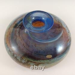 Vase en verre Aurene Squat de Michael Harris, studio de l'île de Wight MARKED