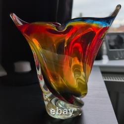 Vase en verre Hineri japonais Iwatsu des années 1960, style Murano du milieu du siècle