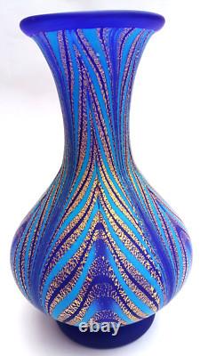 Vase en verre Iwata Kuri Master Hisatoshi Iwata japonais bleu et or