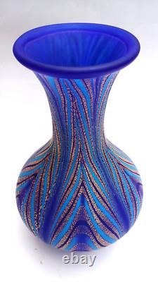Vase en verre Iwata Kuri Master Hisatoshi Iwata japonais bleu et or