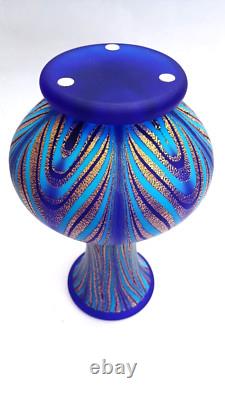 Vase en verre Iwata Kuri Master Hisatoshi Iwata japonais bleu et or