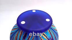 Vase en verre Iwata Kuri Master Hisatoshi Iwata japonais bleu et or