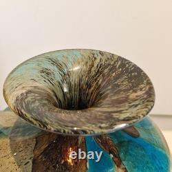 Vase en verre Mdina signé Malte, paysage marin bleu, verre d’art de studio vintage des années 60-70, lourd