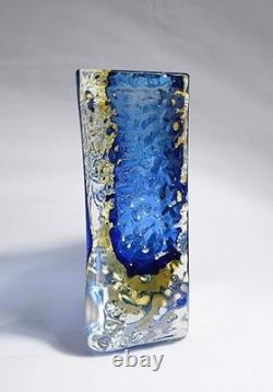 Vase en verre Murano Sommerso Alessandro Mandruzzato bleu et jaune Italie années 1970