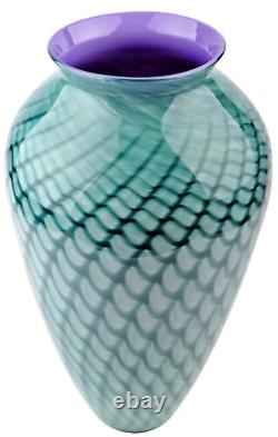 Vase en verre SIGWARTH Art GLASS Studio en forme de plume teal grand soufflé à la main neuf