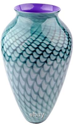 Vase en verre SIGWARTH Art GLASS Studio en forme de plume teal grand soufflé à la main neuf
