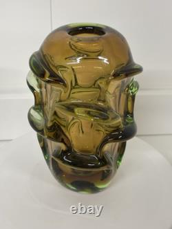 Vase en verre Skrdlovice magnifique et grand, classique du milieu du siècle