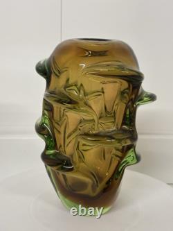 Vase en verre Skrdlovice magnifique et grand, classique du milieu du siècle