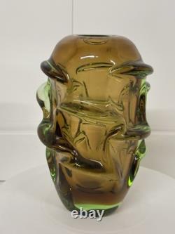 Vase en verre Skrdlovice magnifique et grand, classique du milieu du siècle