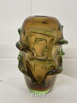 Vase en verre Skrdlovice magnifique et grand, classique du milieu du siècle