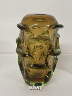 Vase en verre Skrdlovice magnifique et grand, classique du milieu du siècle