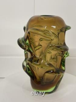 Vase en verre Skrdlovice magnifique et grand, classique du milieu du siècle