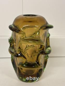 Vase en verre Skrdlovice magnifique et grand, classique du milieu du siècle