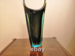 Vase en verre Sommerso tri-couleur Murano années 1970 pièce d'art 26 cm Flavio