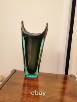 Vase en verre Sommerso tri-couleur Murano années 1970 pièce d'art 26 cm Flavio
