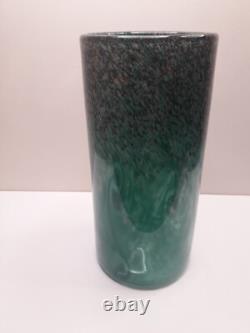Vase en verre Strathearn vintage des années 1960 avec inclusions de cuivre et marque de saumon sautant sur pontil