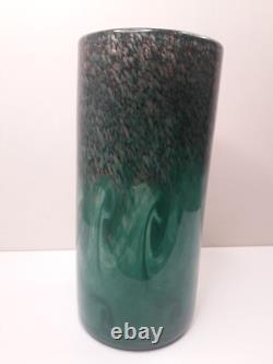 Vase en verre Strathearn vintage des années 1960 avec inclusions de cuivre et marque de saumon sautant sur pontil