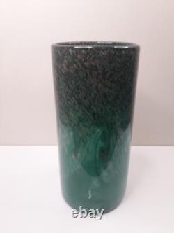 Vase en verre Strathearn vintage des années 1960 avec inclusions de cuivre et marque de saumon sautant sur pontil